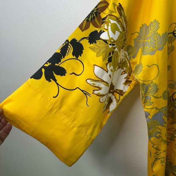 Soft Surroundings Yellow Floral Blouse Medium Satin Kimono Sleeve Tunic Top Boho - Picture 3 of 9